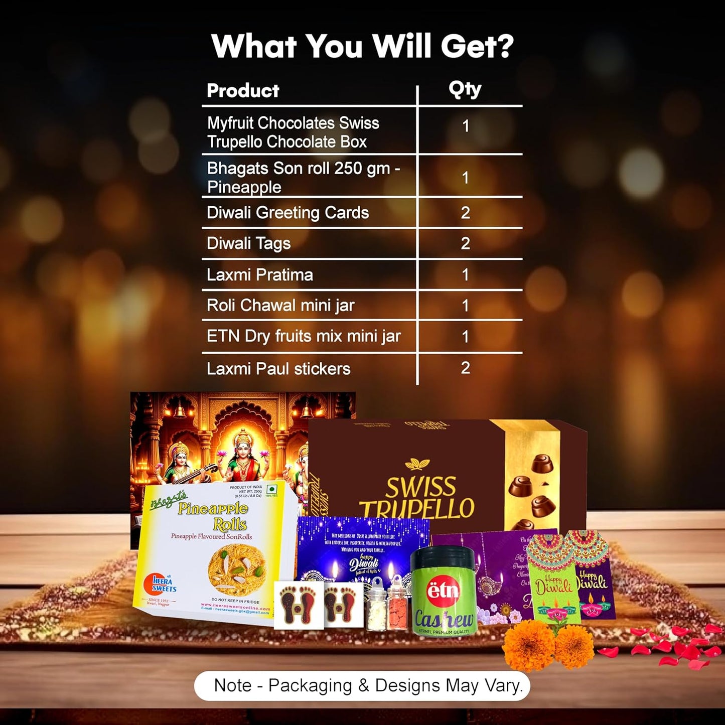Diwali Sweets Hamper | 8 Festive Delights with Swiss Trupello, Pineapple Son Roll & Dry Fruits