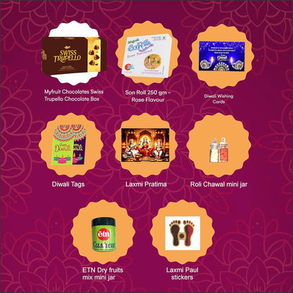 Diwali Sweets Hamper | 8 Festive Delights with Swiss Trupello, Rose Son Roll & Dry Fruits