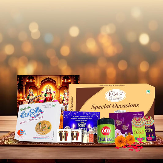 Diwali Sweets Hamper with Chocolates, Rose Son Roll & Dry Fruits