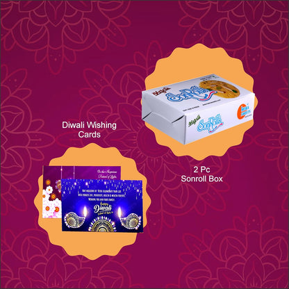 Diwali Sweets Hamper with Rose Son Roll & Cards