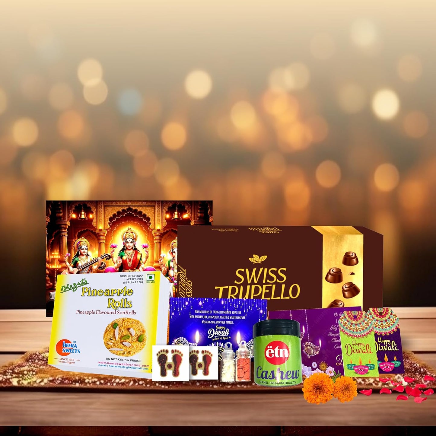 Diwali Sweets Hamper | 8 Festive Delights with Swiss Trupello, Pineapple Son Roll & Dry Fruits