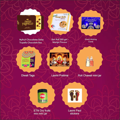 Diwali Sweets Hamper | 8 Premium Delights with Swiss Trupello, Mango Son Roll & Dry Fruits