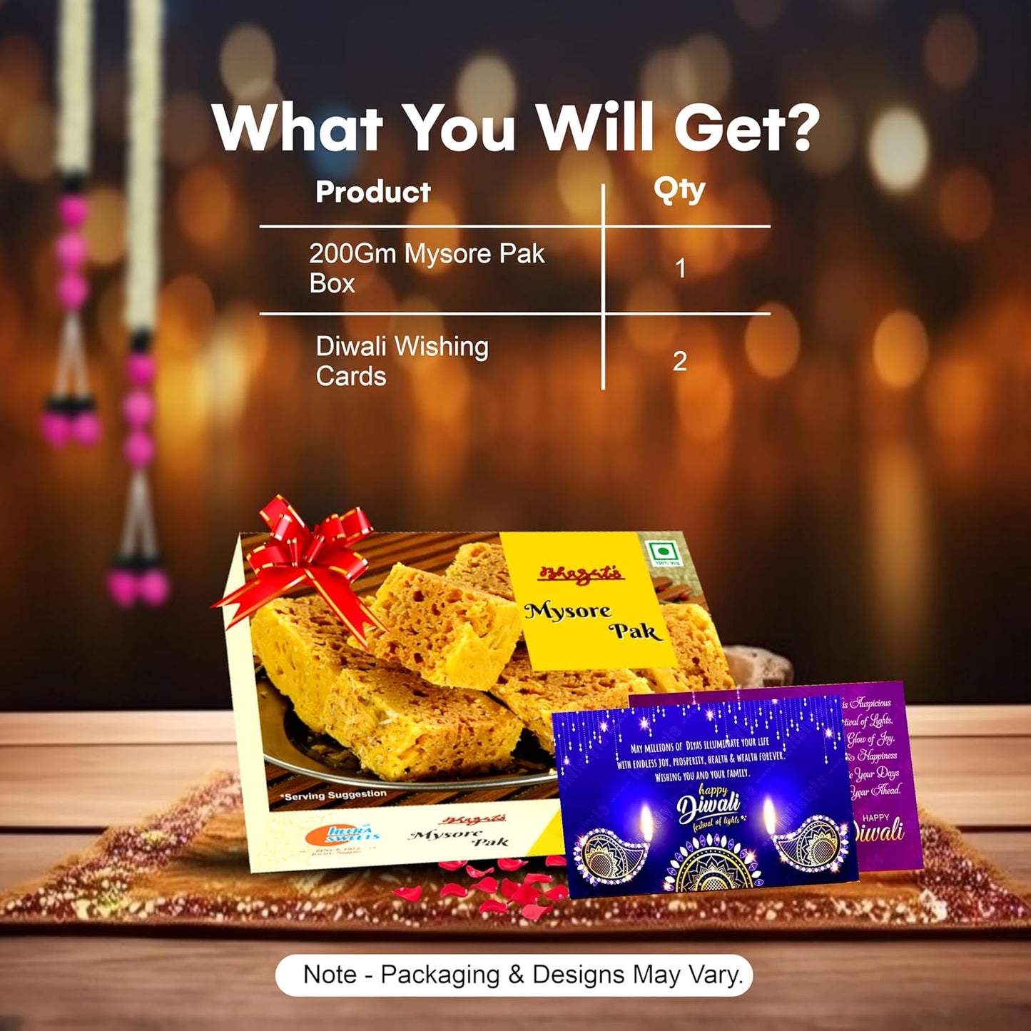 Diwali Sweets Hamper with Mysore Pak & Greeting Cards