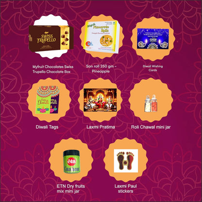 Diwali Sweets Hamper | 8 Festive Delights with Swiss Trupello, Pineapple Son Roll & Dry Fruits