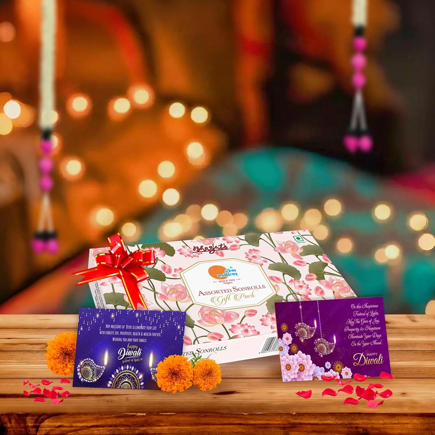 Diwali Sweets Gift Box with Soan Rolls & Cards