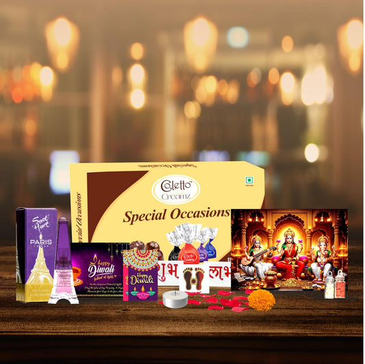 Diwali Gift Hamper | 8 Festive Items with Sweets, Candle, Perfume & Puja Essentials
