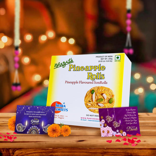 Diwali Sweets Gift Box with Pineapple Son Roll & Cards