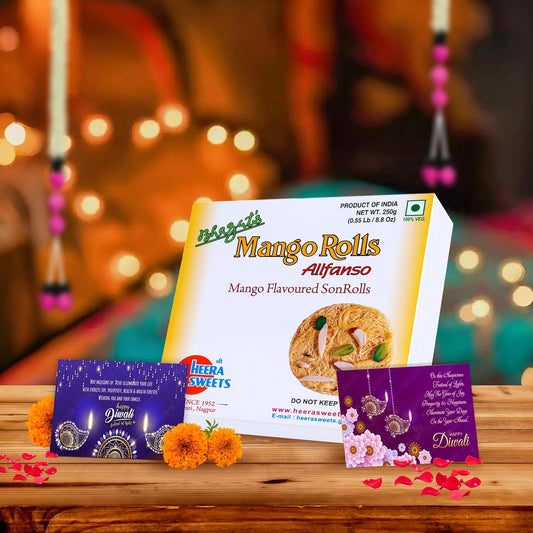 Diwali Sweets Gift Box with Mango Son Roll & Cards