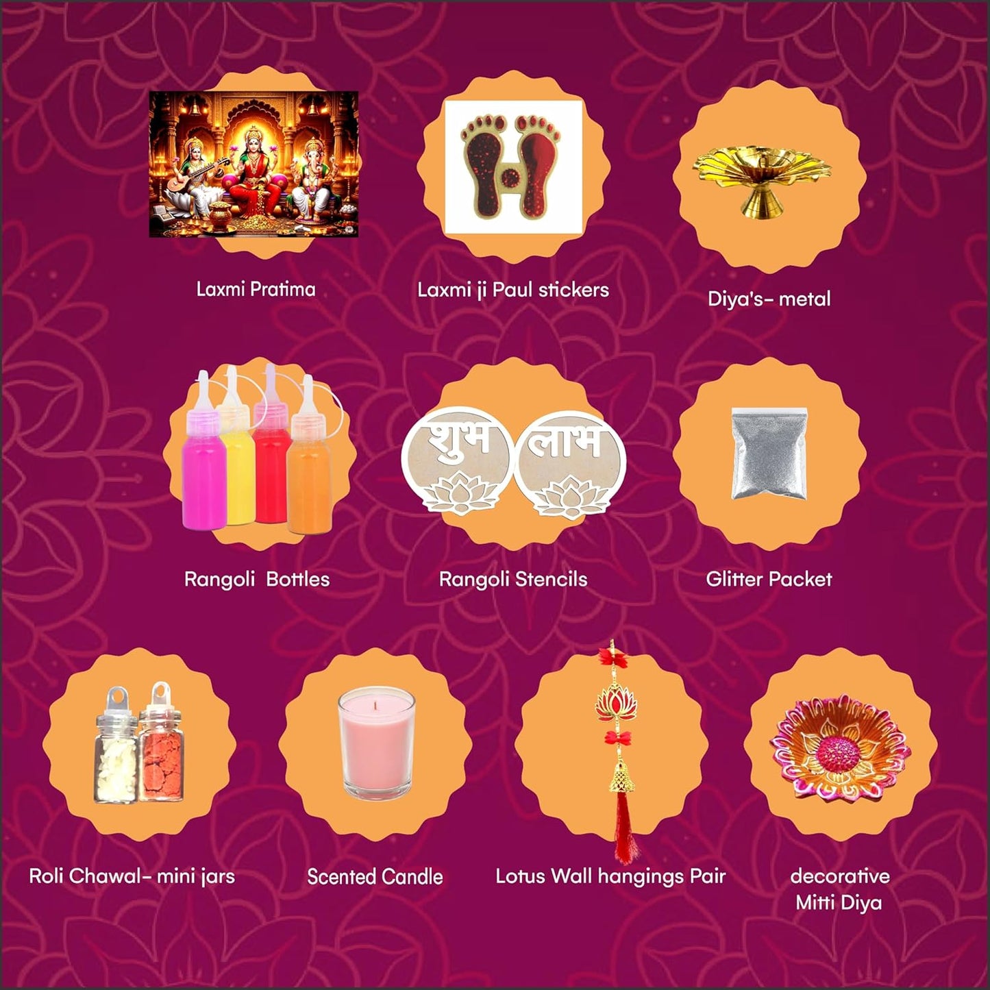 Diwali Puja & Decoration Gift Hamper – 10 Items