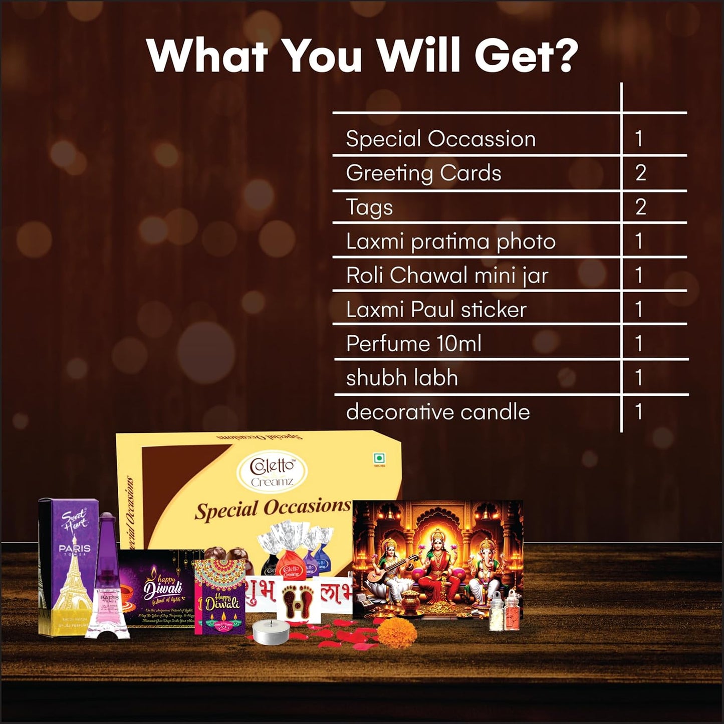 Diwali Gift Hamper | 8 Festive Items with Sweets, Candle, Perfume & Puja Essentials