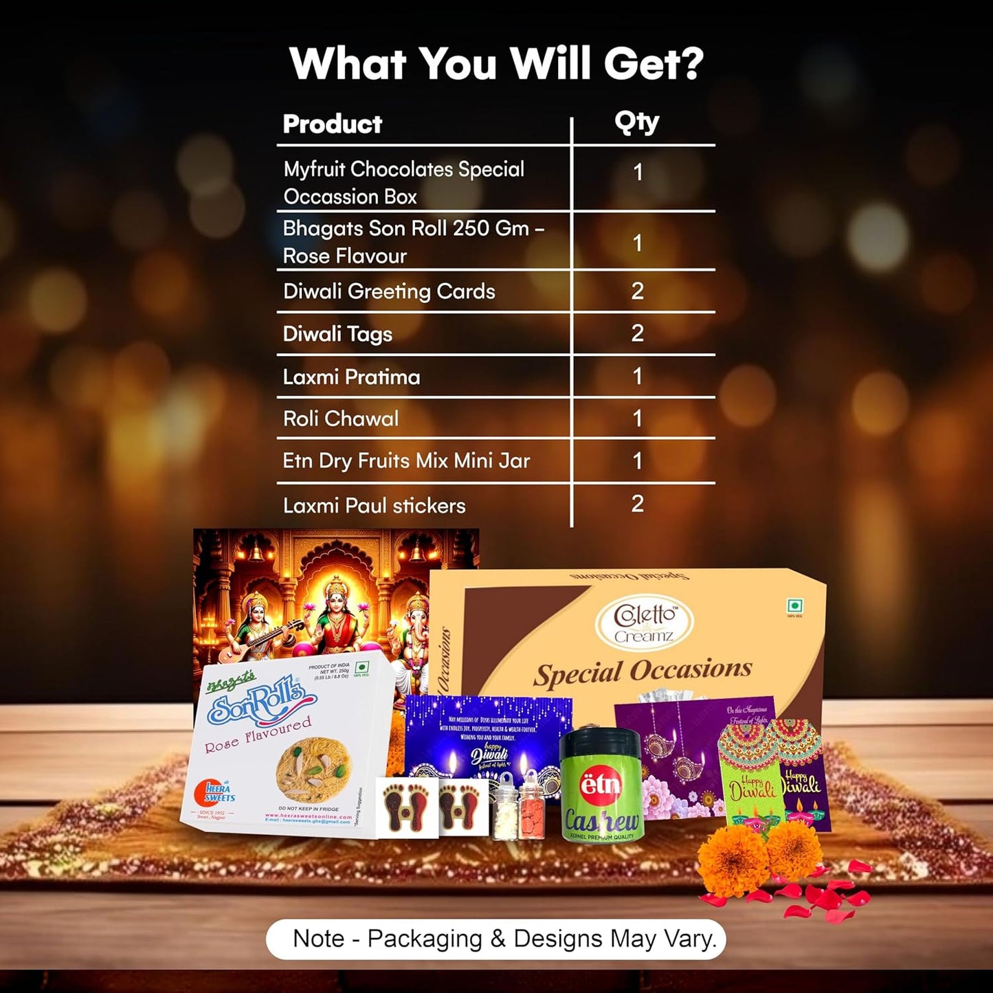Diwali Sweets Hamper with Chocolates, Rose Son Roll & Dry Fruits