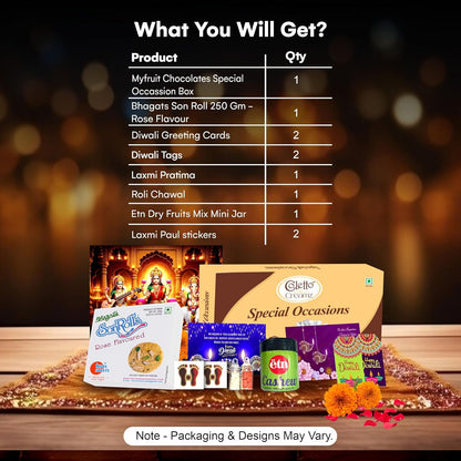 Diwali Sweets Hamper with Chocolates, Rose Son Roll & Dry Fruits