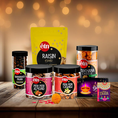 Diwali Dry Fruit Hamper with Cashew, Makhana, Almonds & Greeting Cards
