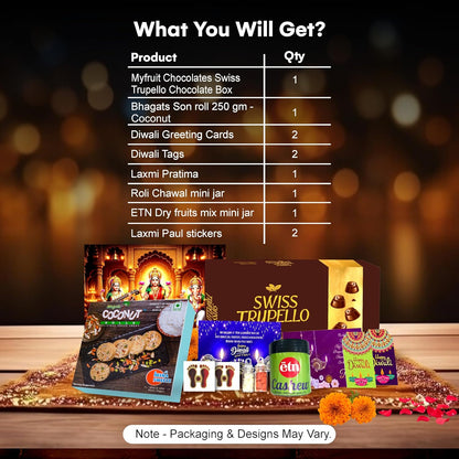 Diwali Sweets Hamper | 8 Festive Delights with Swiss Trupello, Coconut Son Roll & Dry Fruits