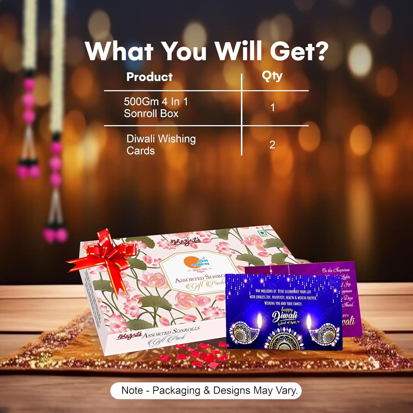 Diwali Sweets Gift Box with Soan Rolls & Cards