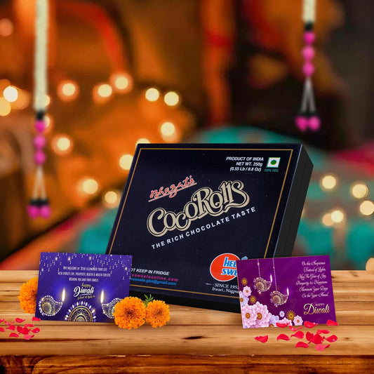 Diwali Sweets Gift Box with Chocolate Son Roll & Cards