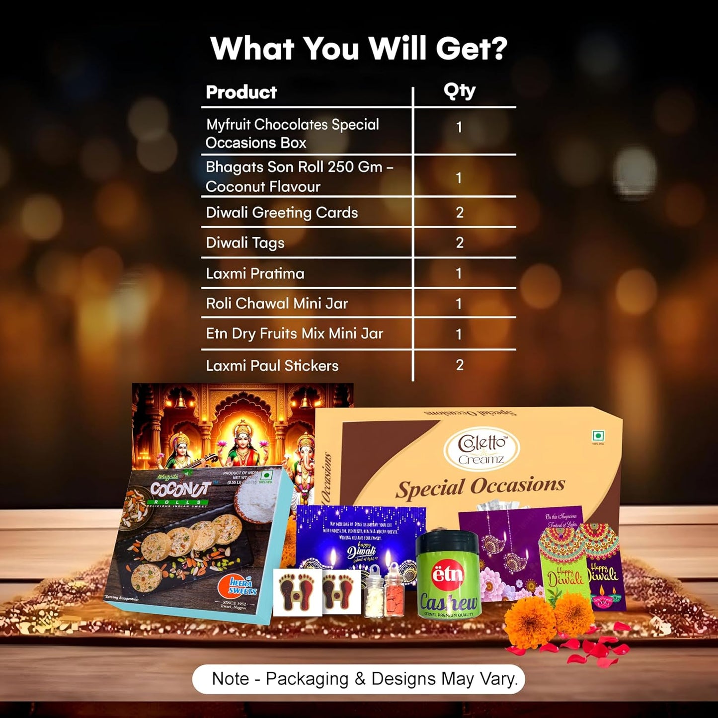 Diwali Sweets Hamper with Chocolates, Coconut Son Roll & Dry Fruits