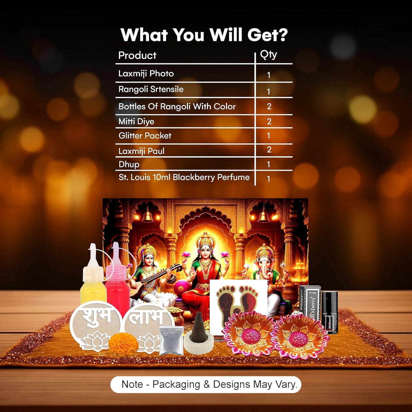 Diwali Gift Hamper | 8 Festive Items with Perfume, Diyas & Rangoli