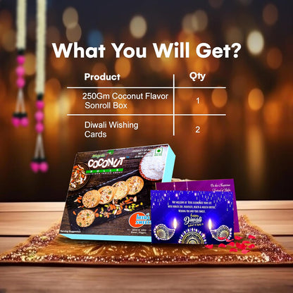 Diwali Sweets Gift Box with Coconut Son Roll & Cards