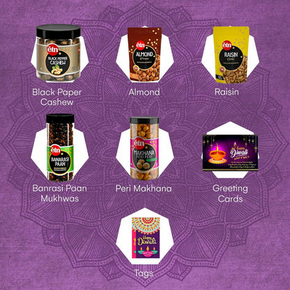 Diwali Dry Fruit Hamper with Cashew, Makhana, Almonds & Cards