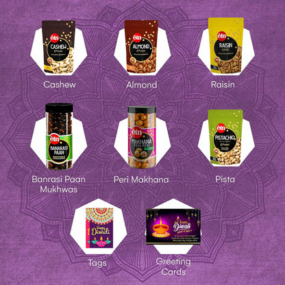 Diwali Dry Fruit Hamper with Cashew, Almonds, Pista & Cards