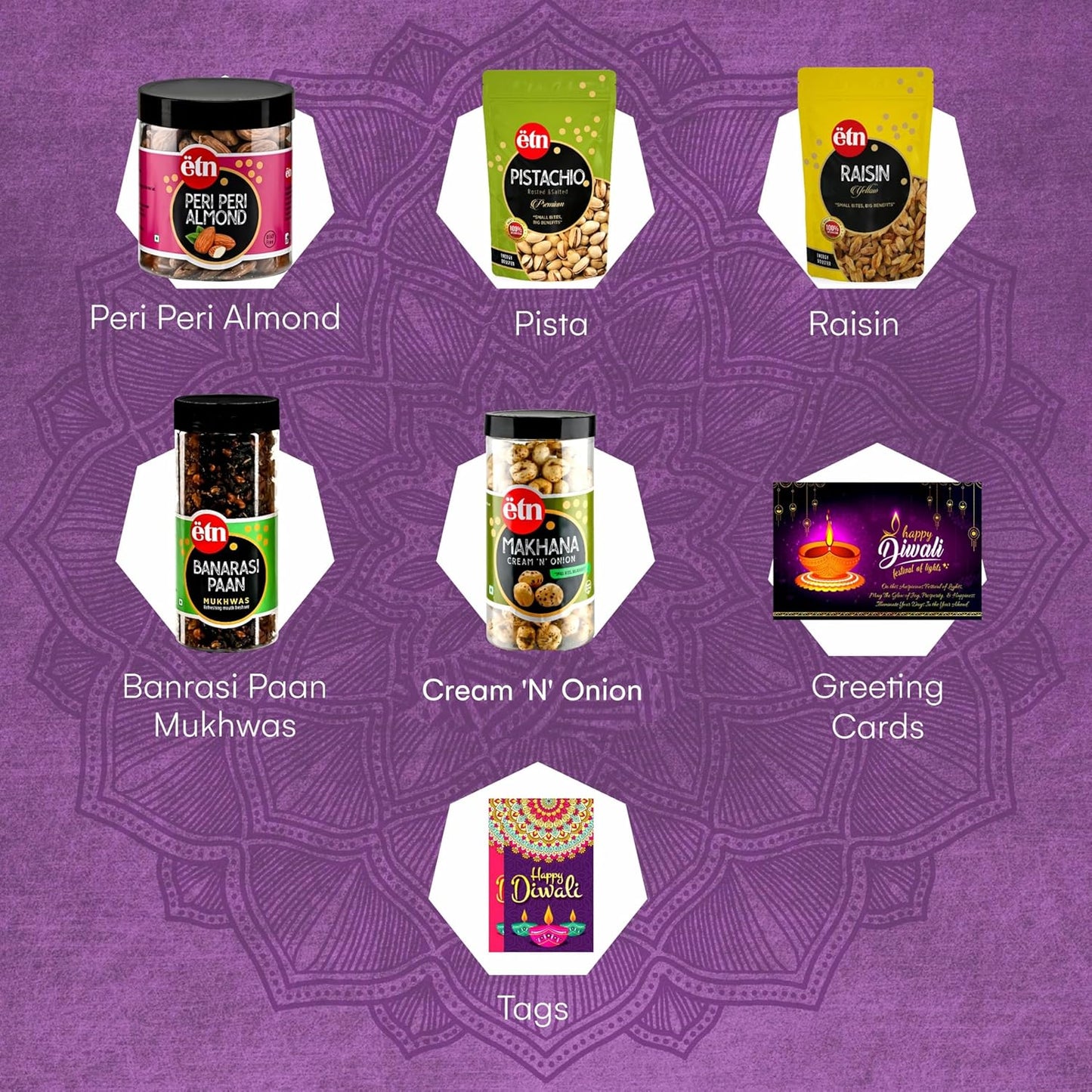 Diwali Dry Fruit Hamper with Pista, Almonds, Makhana & Cards