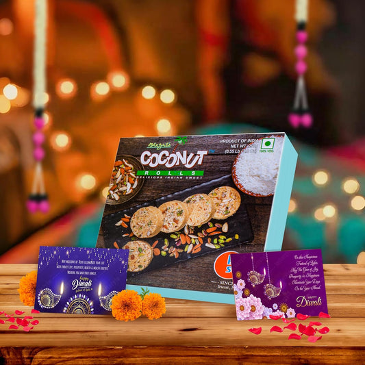 Diwali Sweets Gift Box with Coconut Son Roll & Cards